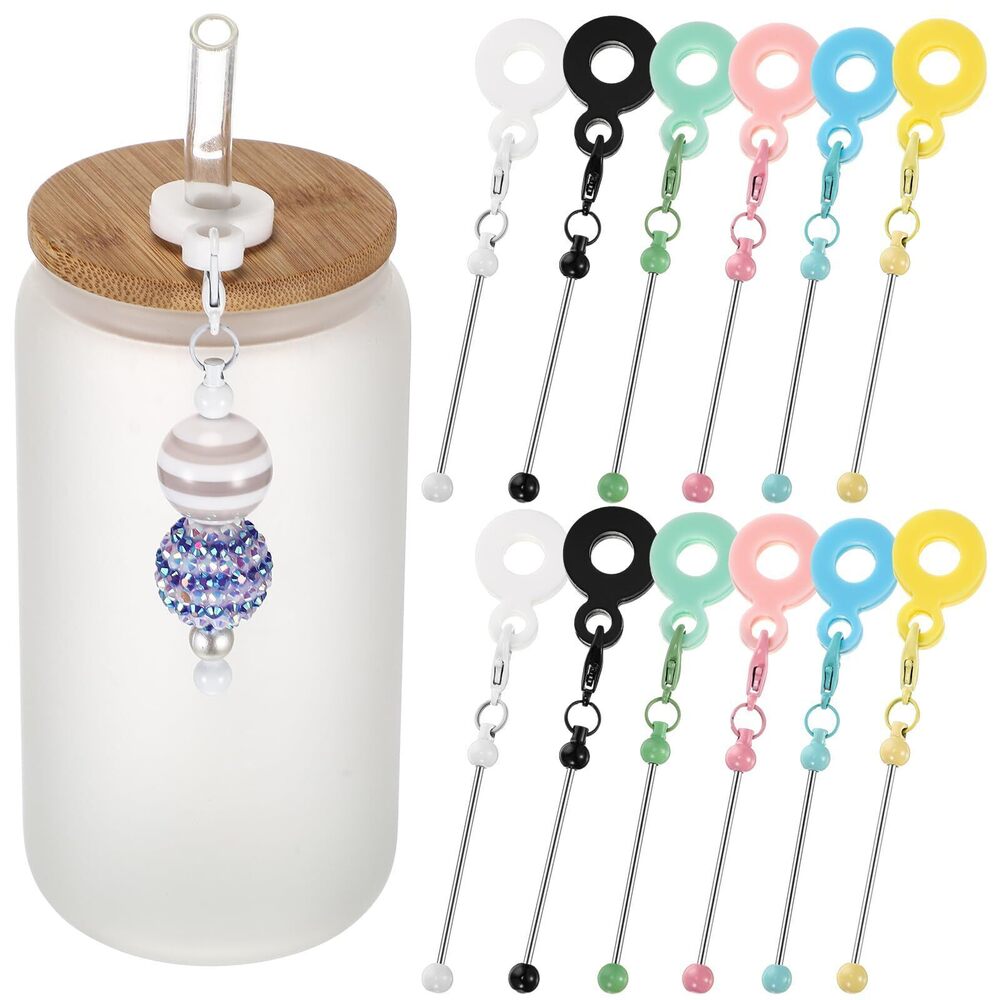 6140 12 Pcs Beadable Cup Charm Tumbler Straw Charm Blank Bar Compatible